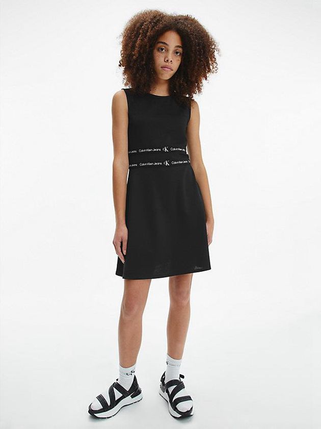 Calvin Klein USA Logo Tape Milano Jersey Girls Dress Black 4168392-WT